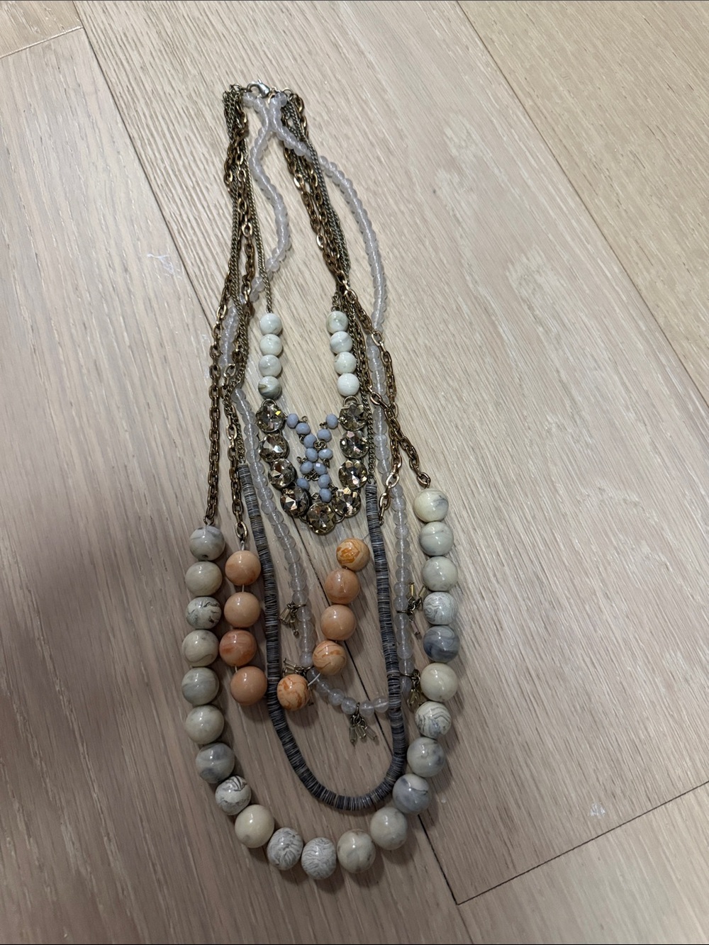 Anthropologie Multi-Strand Beige & Peach Statement Necklace - Women Jewelry